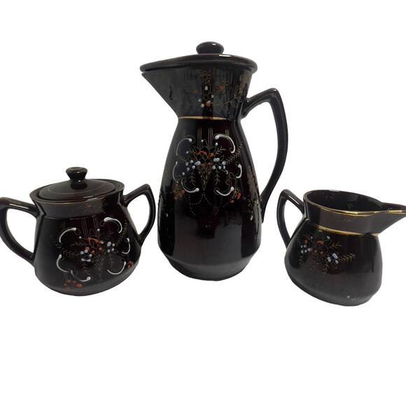 Vintage Japanese Moriage Style Redware Coffee/Teapot with Creamer and Sugar - Picture 2 of 12